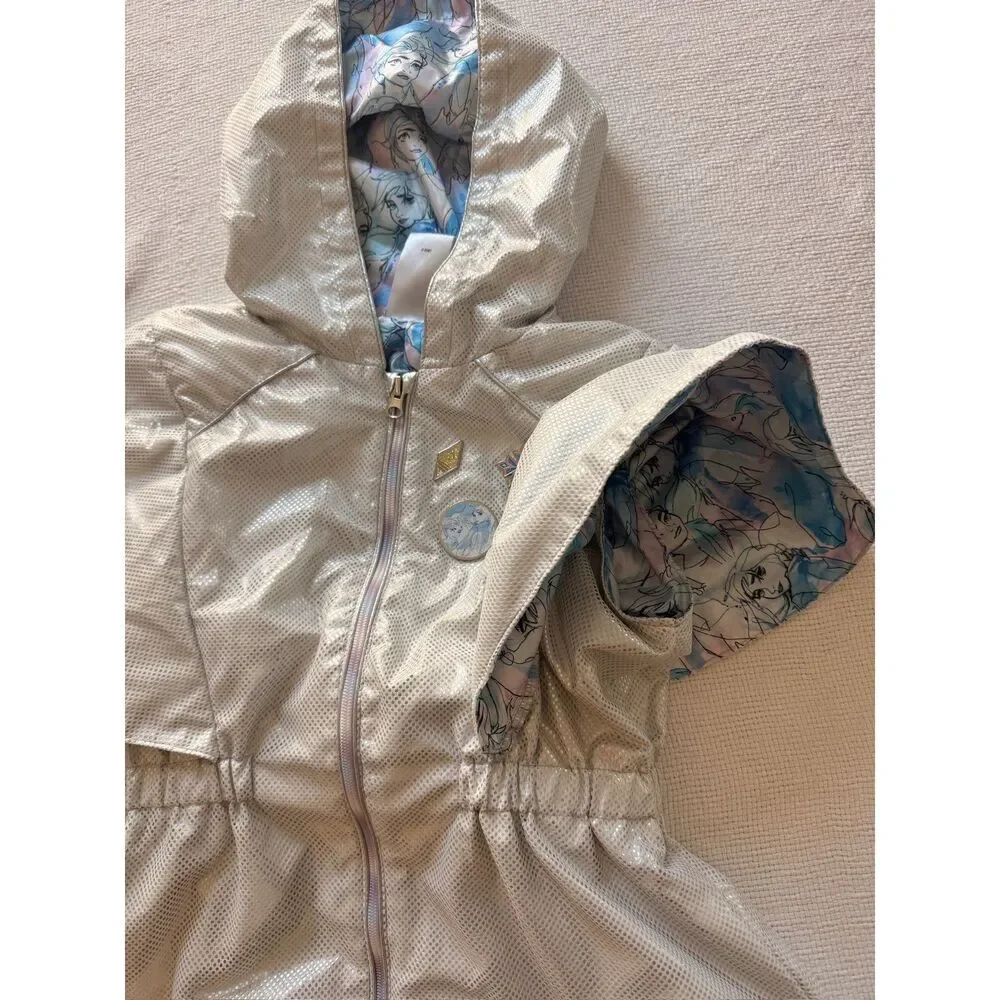 Disney Frozen 2 Girls Hooded Cape Jacket Silver Size 9/10 Elsa Anna